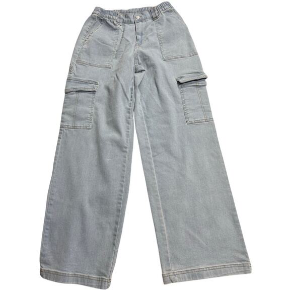 No Boundaries Cargo Jeans Pants Wide Leg High Waist Stretch Womens Sz Small Blue - Picture 1 of 11